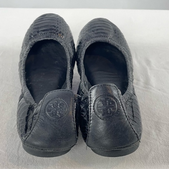 Tory Burch Snakeskin Embossed Leather Ballet Slipper Flat‎ in Black Size 7 - Picture 5 of 8